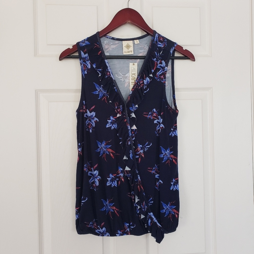 Alkamy navy blue floral tank top